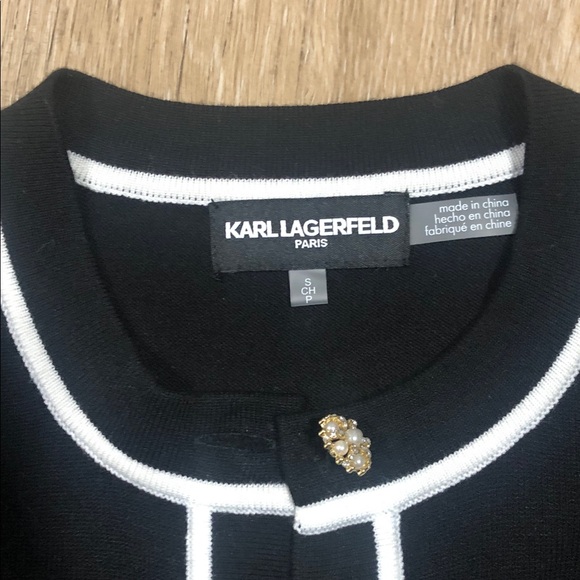 New Karl Lagerfeld Paris Black Cardigan with White Trim S - Picture 4 of 6